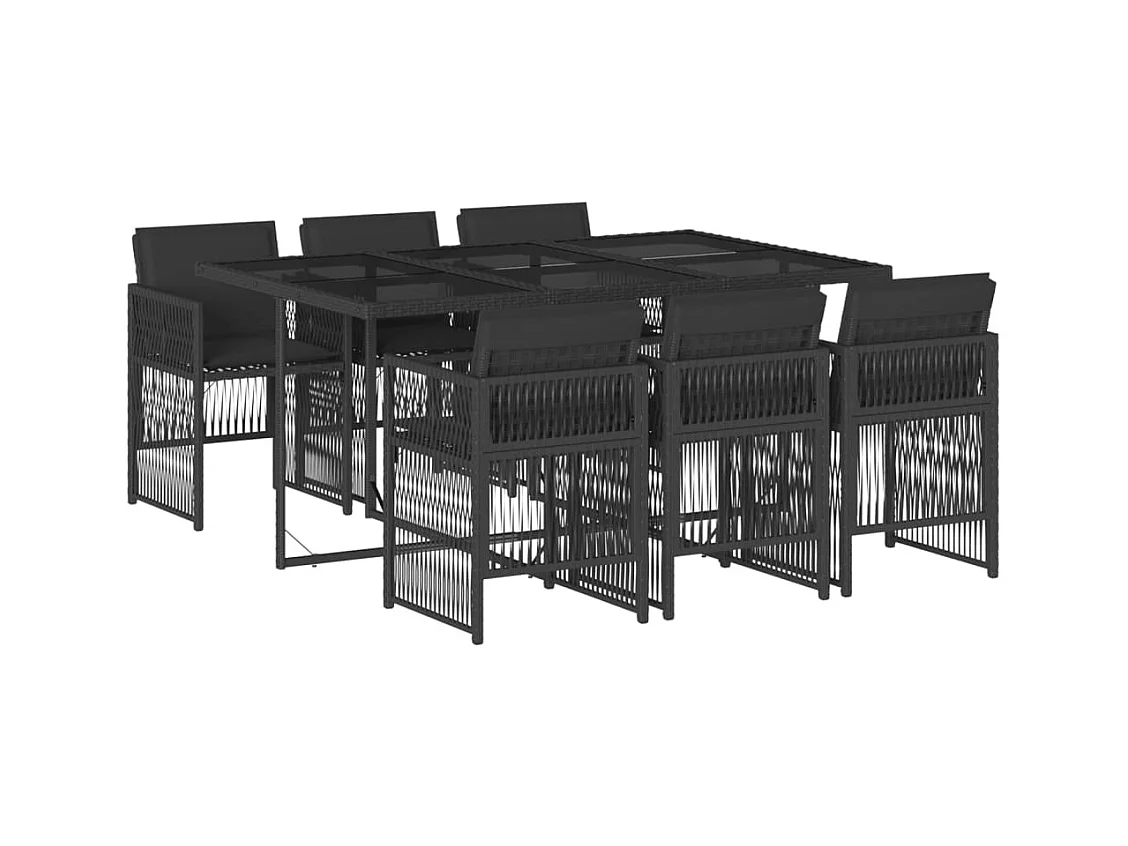 Ensemble à manger de jardin coussins 7pcs Noir Résine tressée