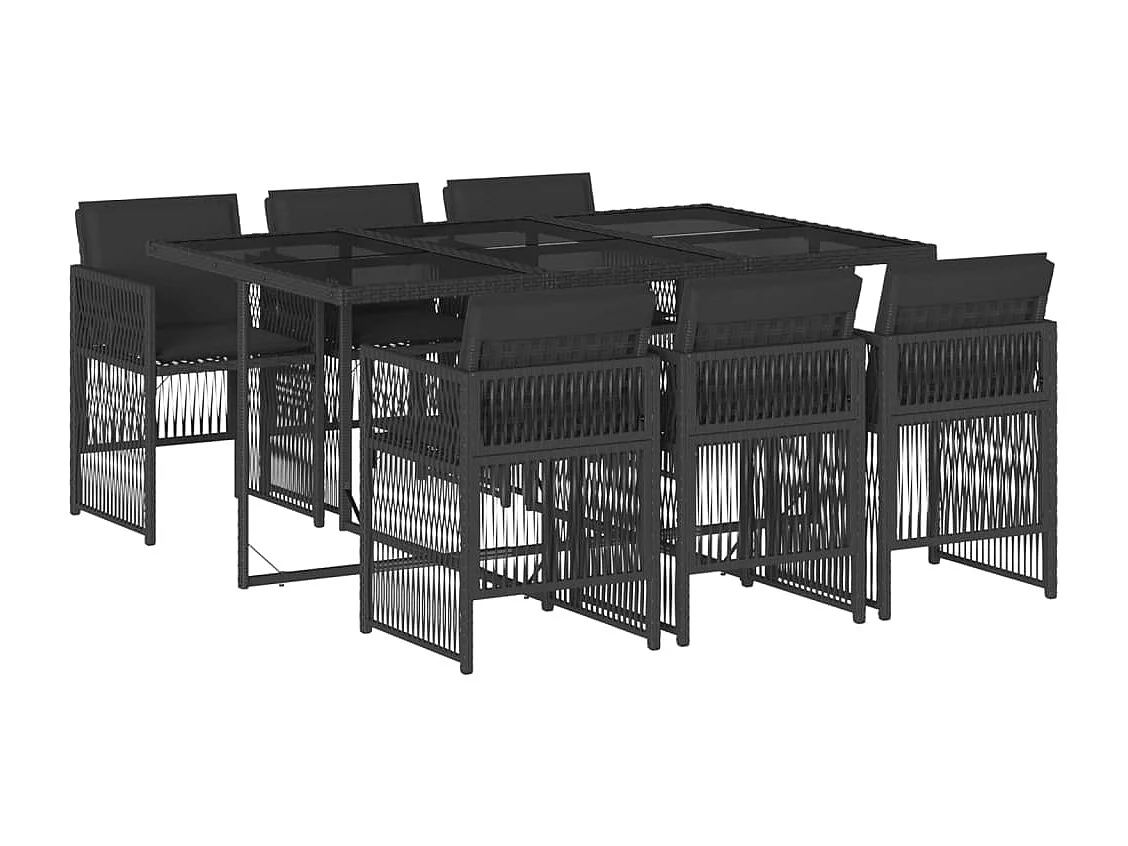 Ensemble à manger de jardin coussins 7pcs Noir Résine tressée