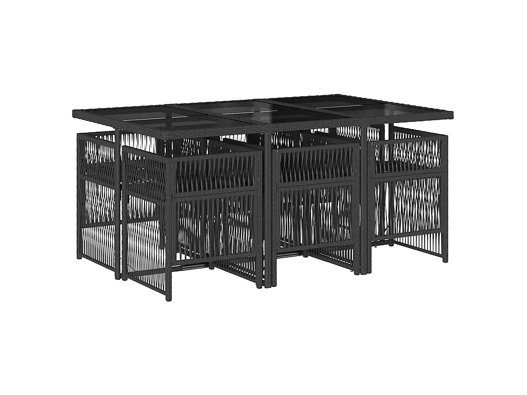 Ensemble à manger de jardin coussins 7pcs Noir Résine tressée