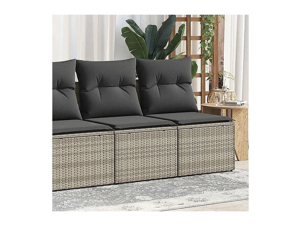 Salon de jardin 2 pcs avec coussins gris clair polyrotin acacia