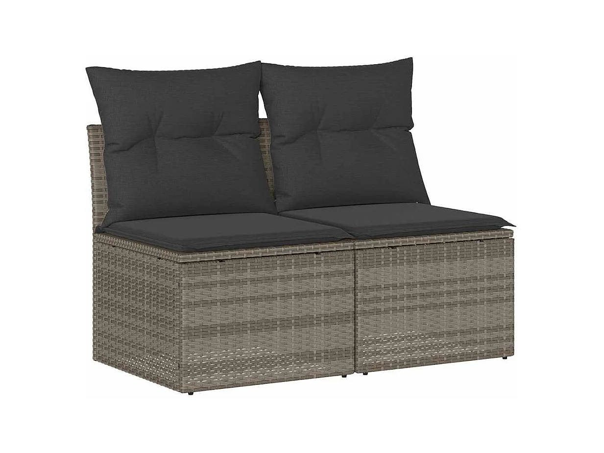 2-tlg. Garten-Sofagarnitur mit Kissen Hellgrau Poly Rattan