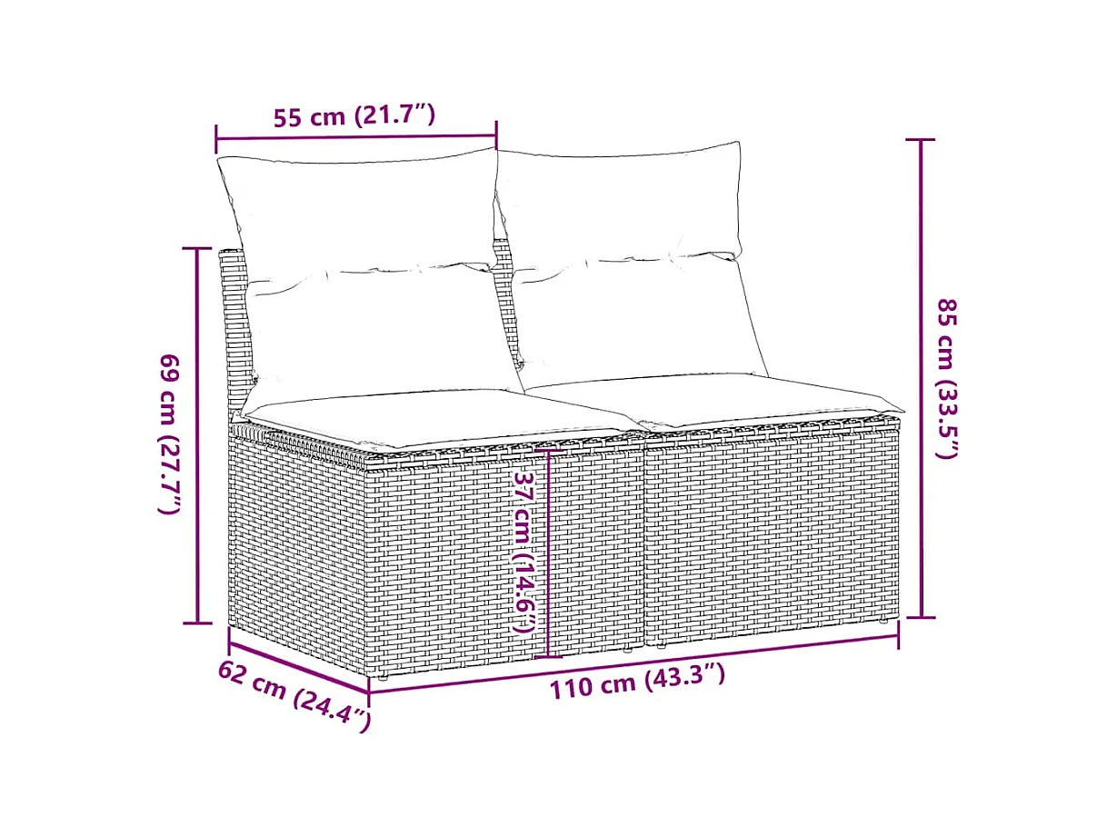 2-tlg. Garten-Sofagarnitur mit Kissen Hellgrau Poly Rattan
