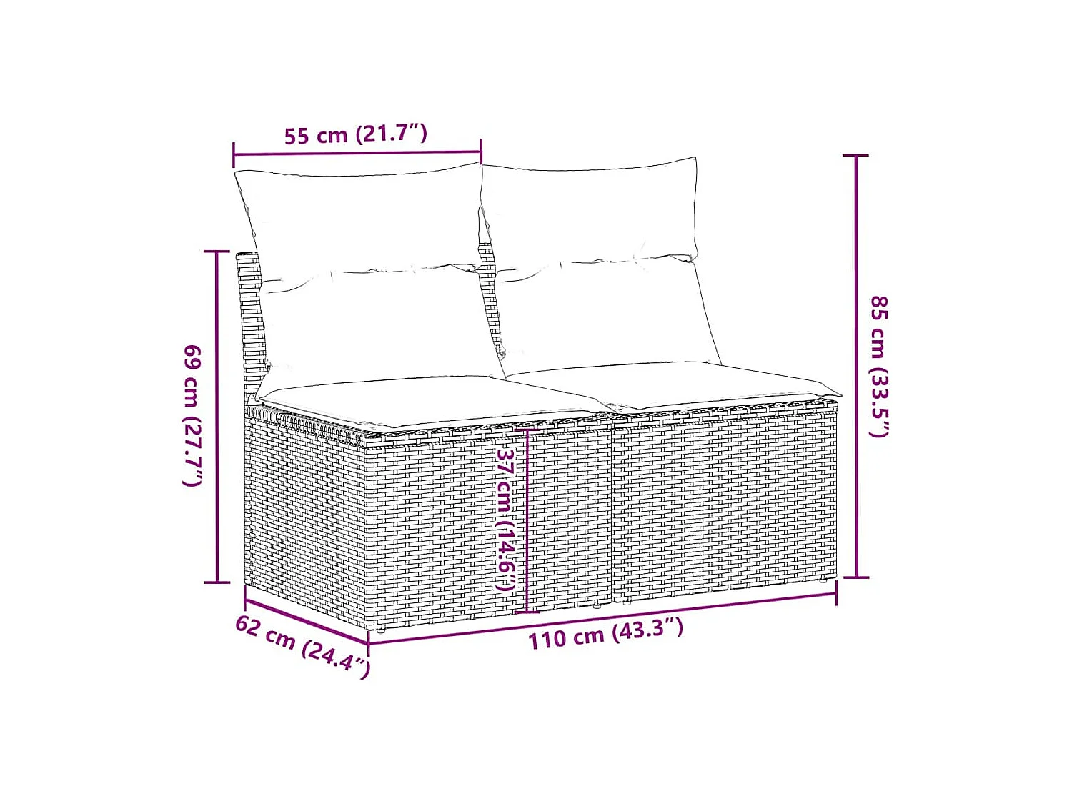Salon de jardin 2 pcs avec coussins gris clair polyrotin acacia