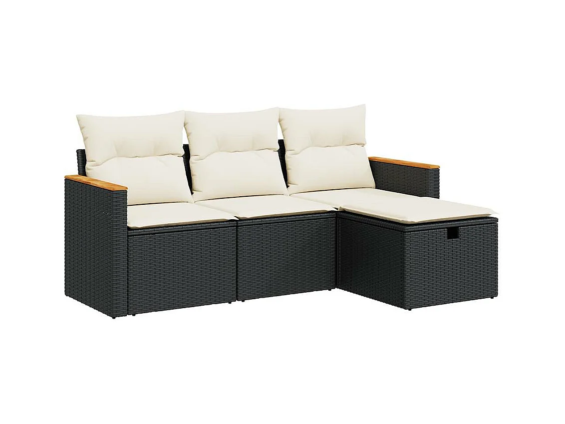 Set Divani da Giardino 4 pz con Cuscini Nero in Polyrattan