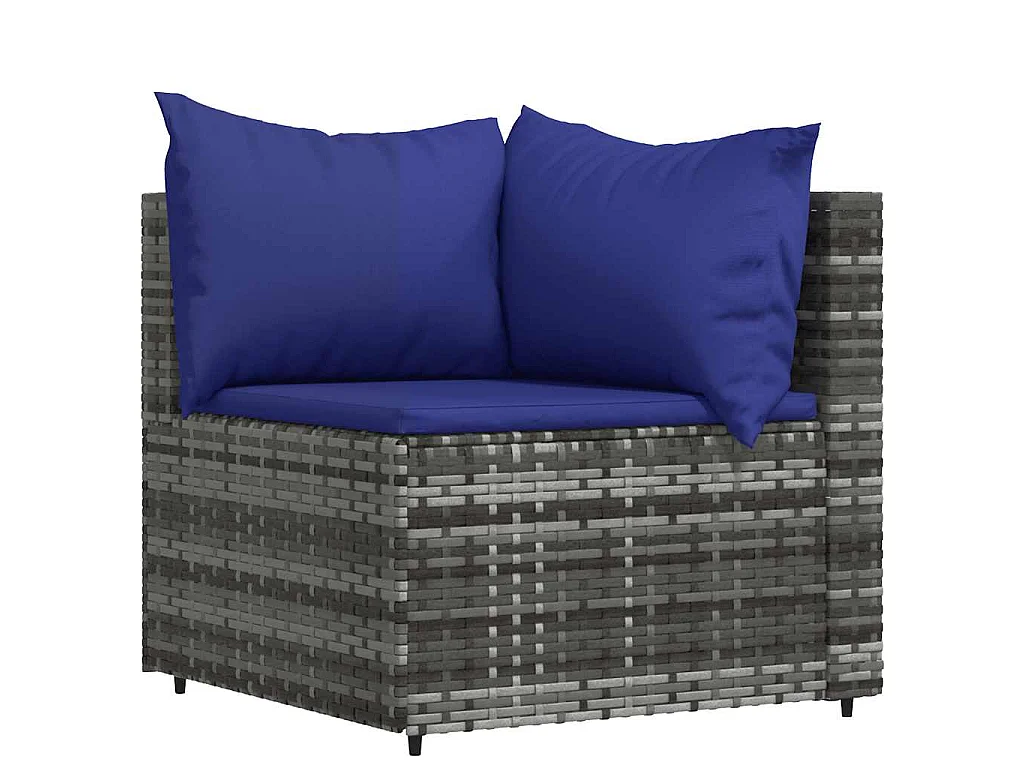 Salon de jardin 3 pcs avec coussins Gris Résine tressée