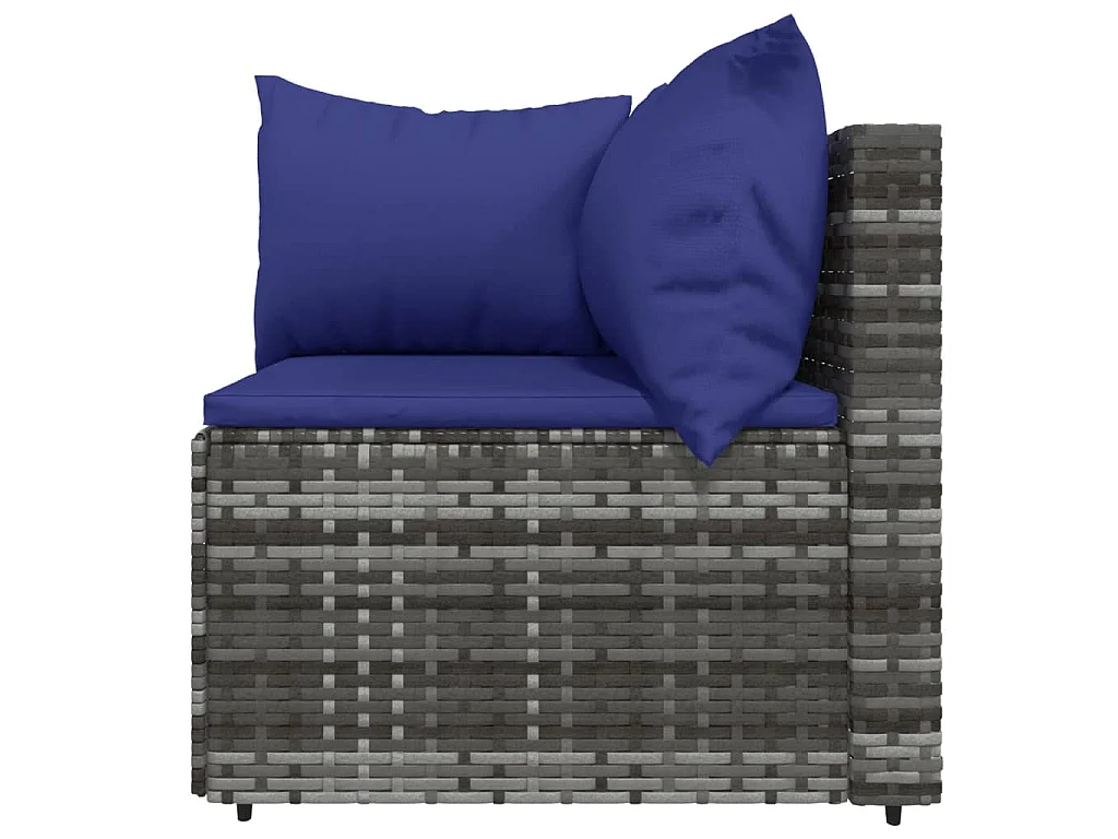 Salon de jardin 3 pcs avec coussins Gris Résine tressée