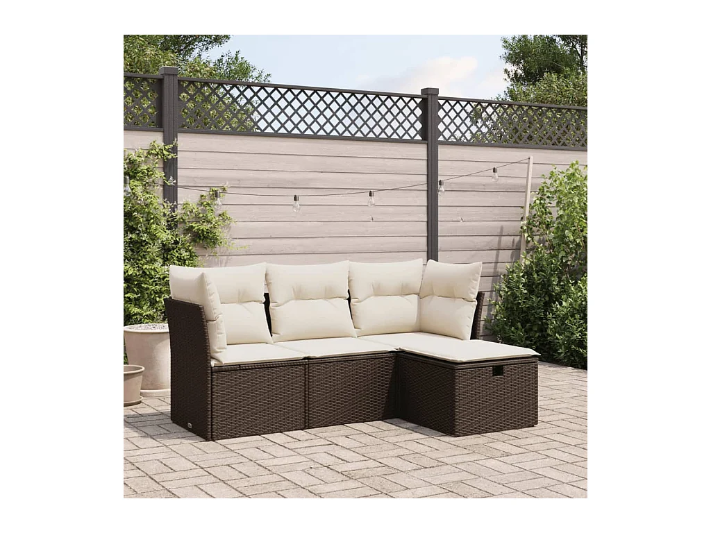 4-delige Loungeset met kussens poly rattan bruin