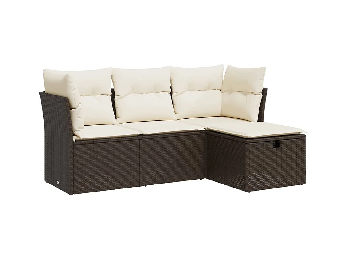 4-delige Loungeset met kussens poly rattan bruin