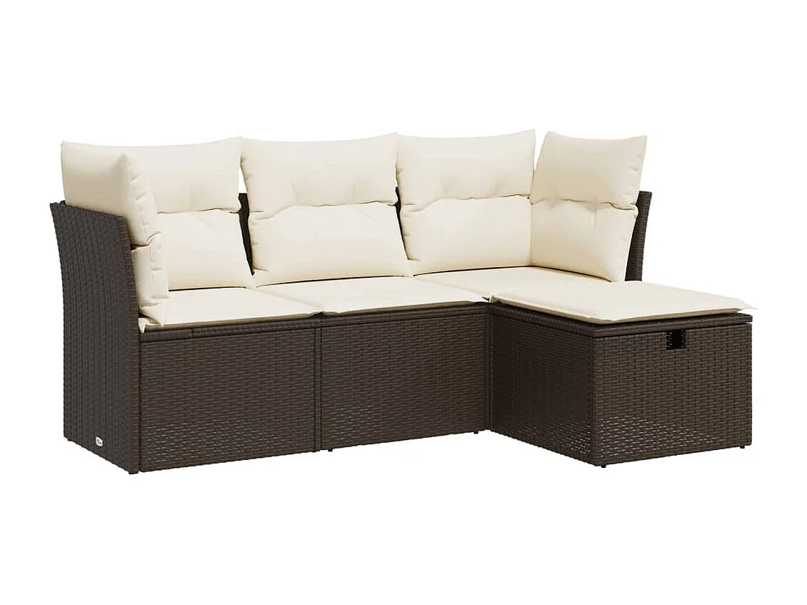4-tlg. Garten-Sofagarnitur mit Kissen Braun Poly Rattan