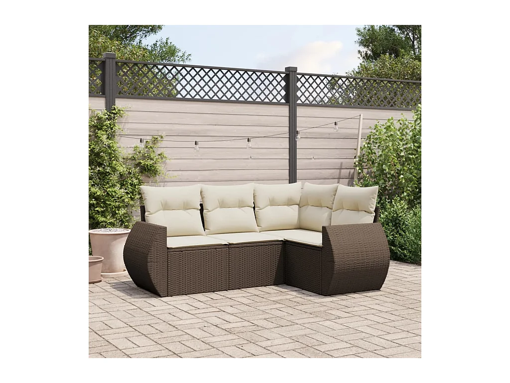 4-delige Loungeset met kussens poly rattan bruin