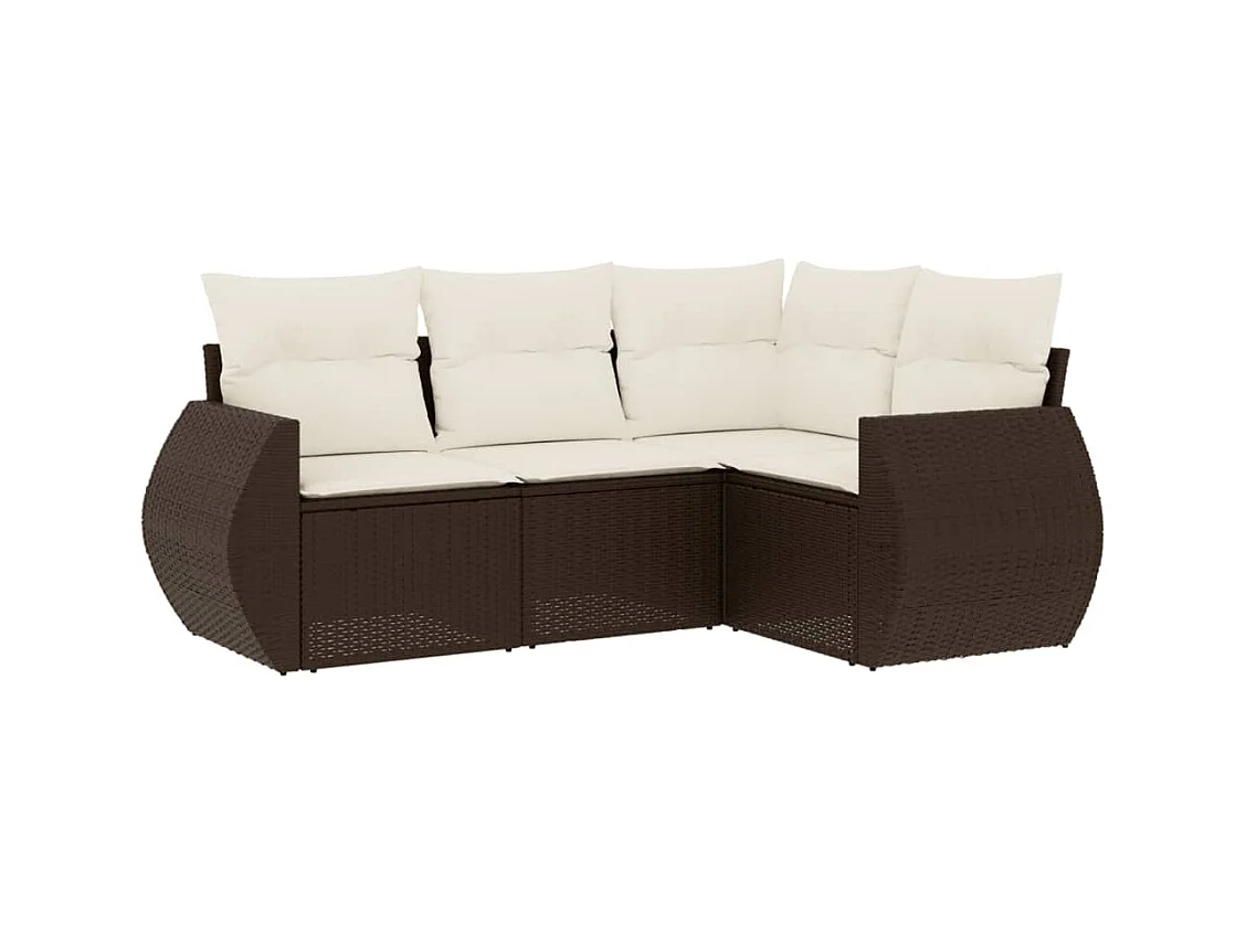 4-delige Loungeset met kussens poly rattan bruin