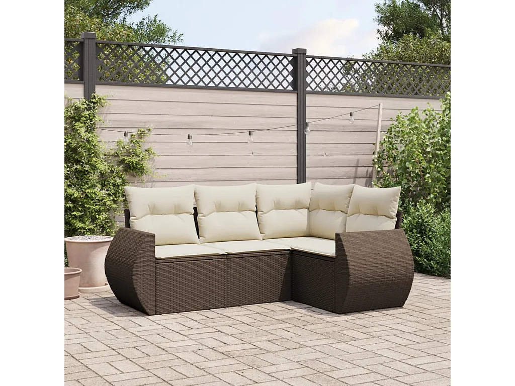 4-tlg. Garten-Sofagarnitur mit Kissen Braun Poly Rattan