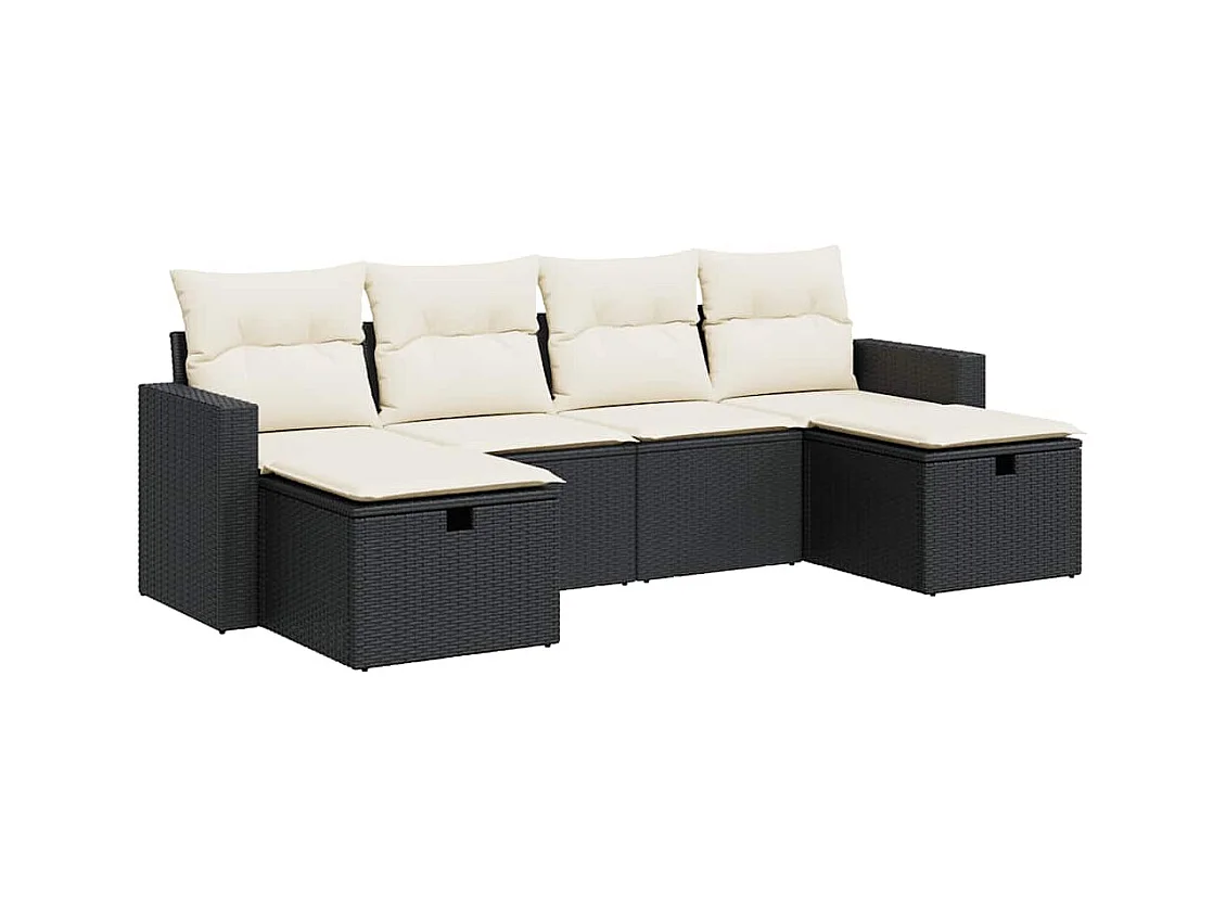 Salon de jardin 6 pcs avec coussins noir résine tressée
