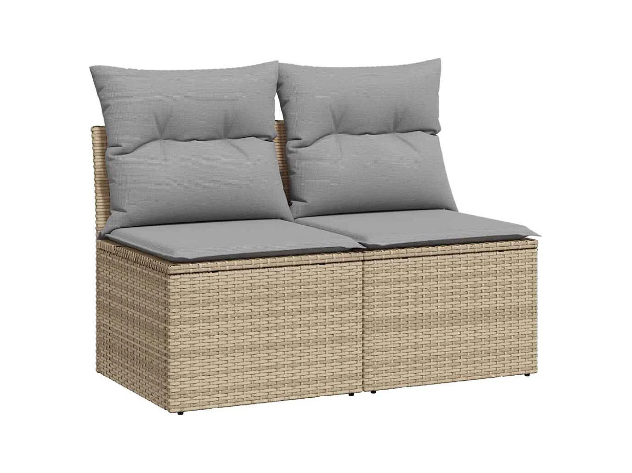 2-delige Loungeset met kussens poly rattan acacia beige