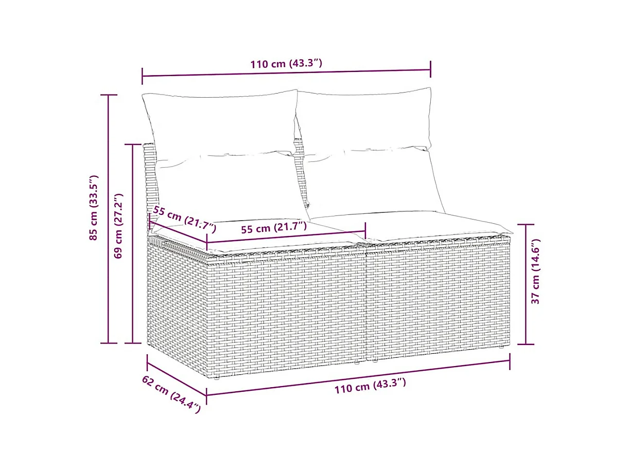 2-delige Loungeset met kussens poly rattan acacia beige