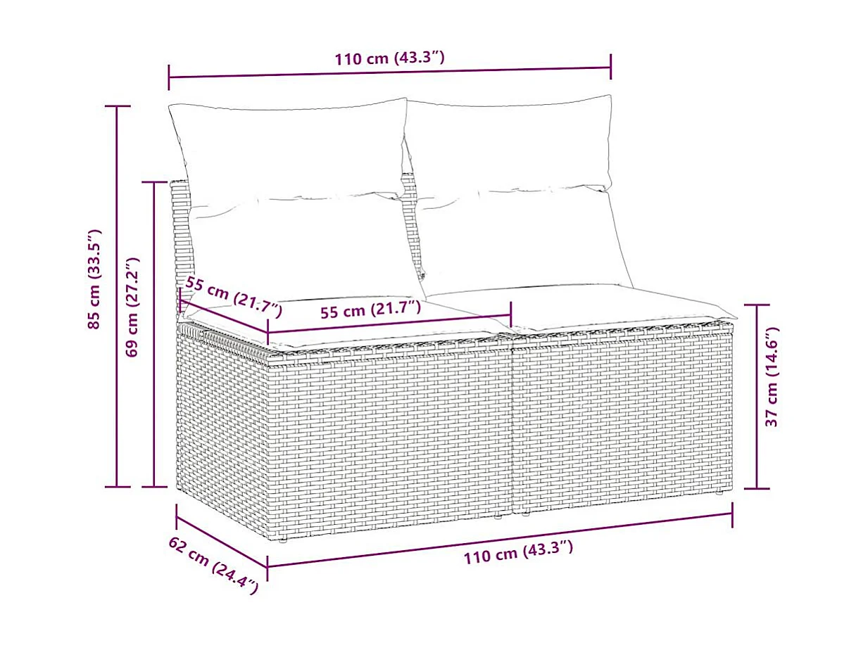 2-delige Loungeset met kussens poly rattan acacia beige