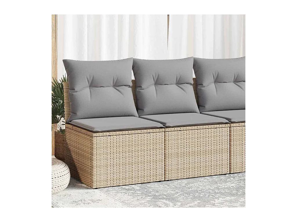 Salon de jardin avec coussins 2 pcs beige résine tressée acacia