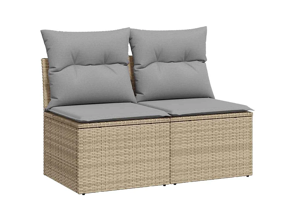 Salon de jardin avec coussins 2 pcs beige résine tressée acacia