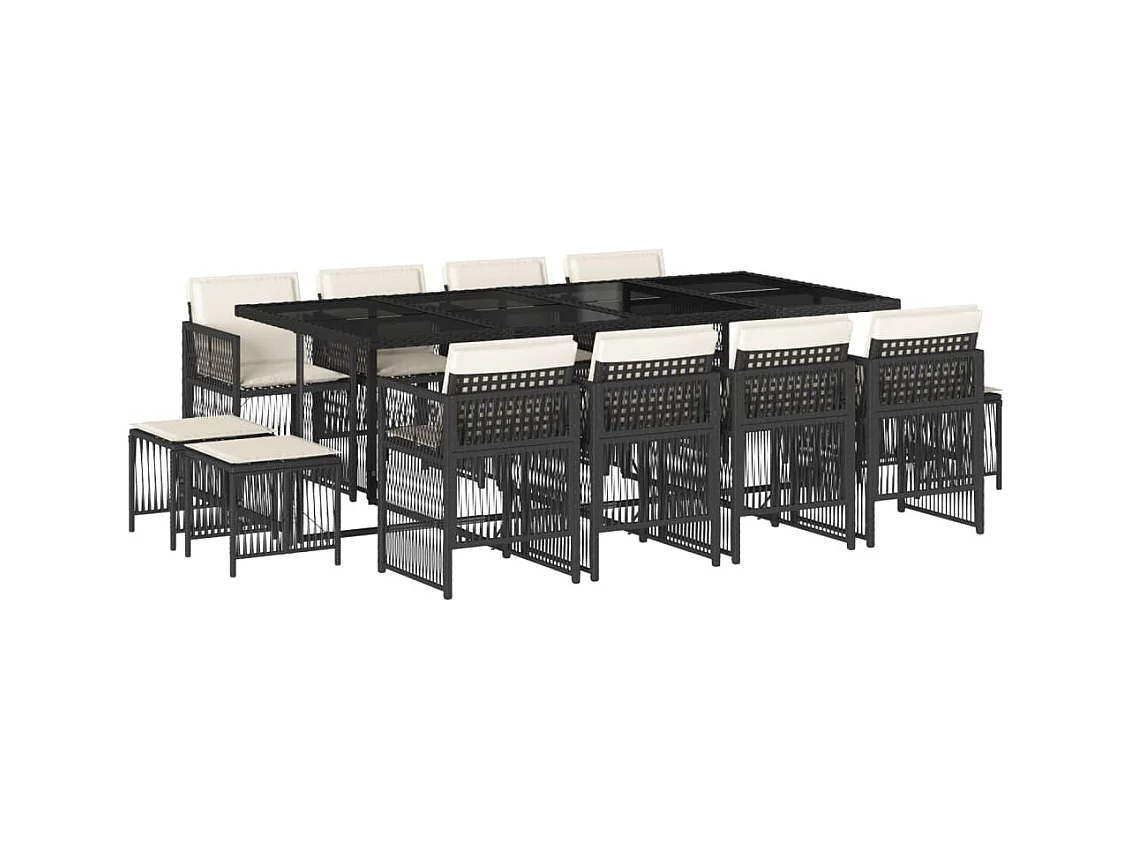 Ensemble à manger de jardin 13 pcs coussins noir résine tressée