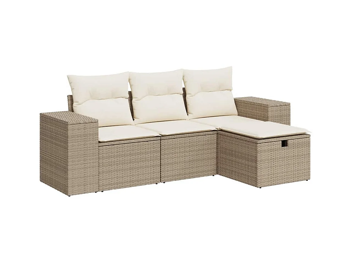 Salon de jardin avec coussins 4 pcs beige résine tressée