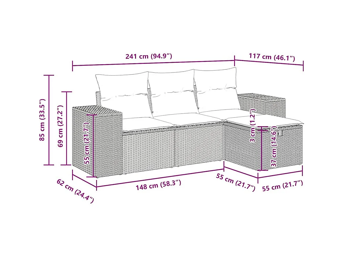 Salon de jardin avec coussins 4 pcs beige résine tressée