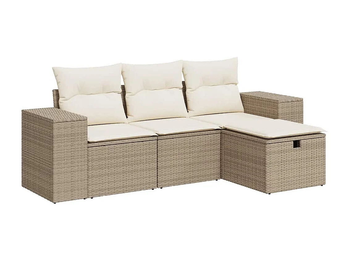 Salon de jardin avec coussins 4 pcs beige résine tressée