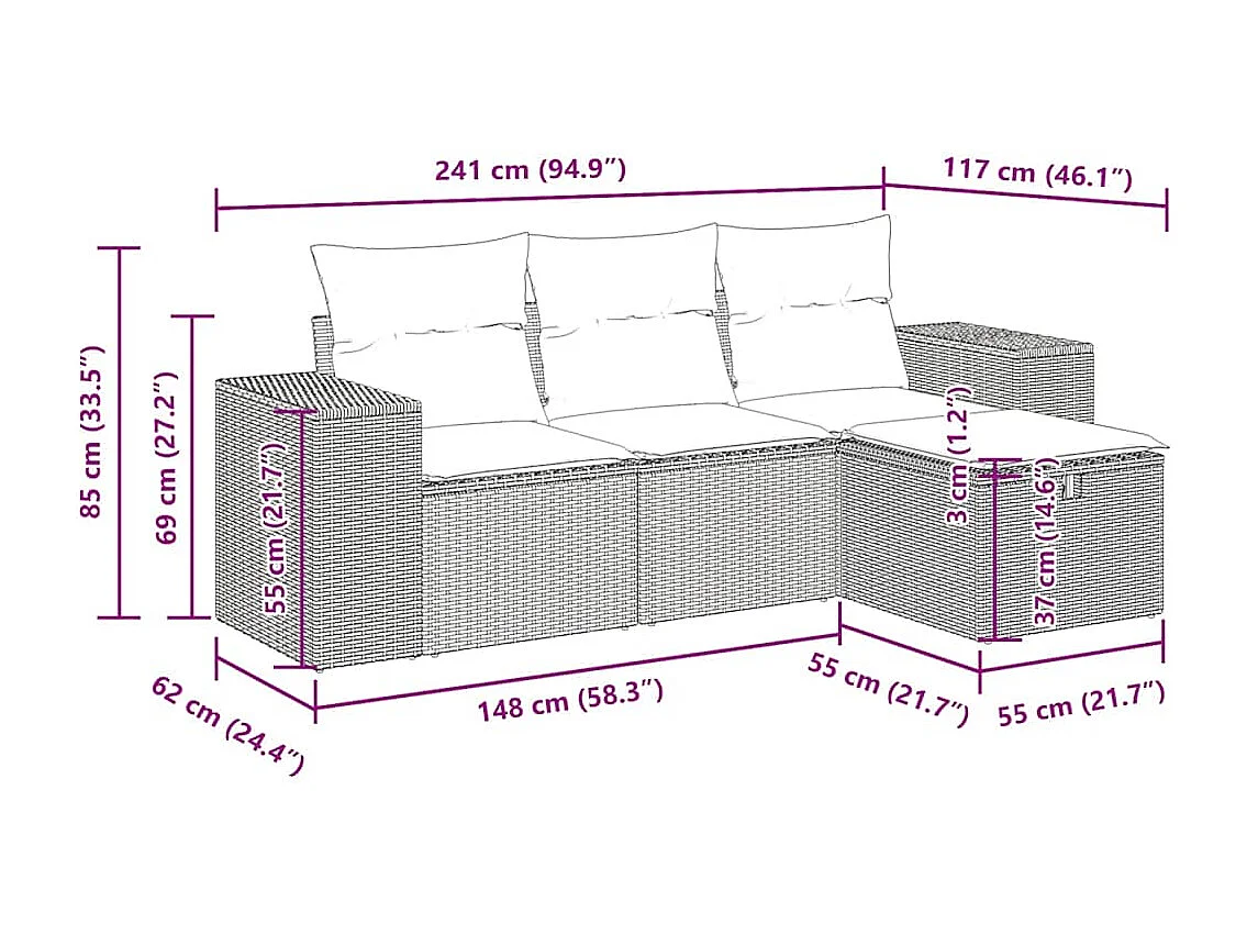 Salon de jardin avec coussins 4 pcs beige résine tressée