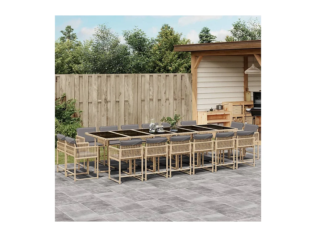 Ensemble à manger de jardin et coussins 17 pcs mélange beige