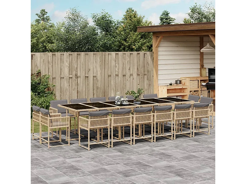 Set comedor de jardín 17 pzas con cojines ratán sintético beige