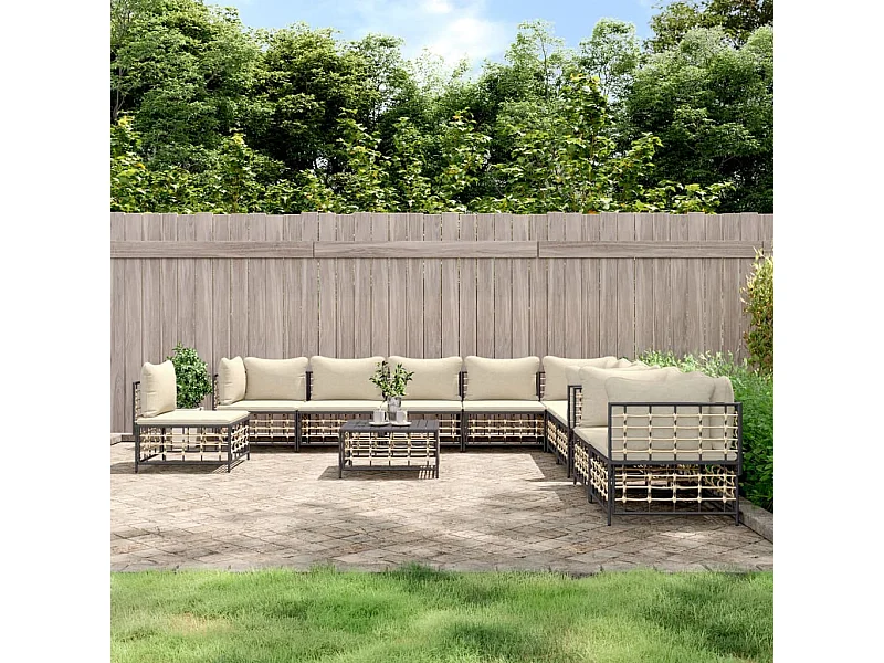 11-tlg. Garten-Lounge-Set mit Kissen Anthrazit Poly Rattan