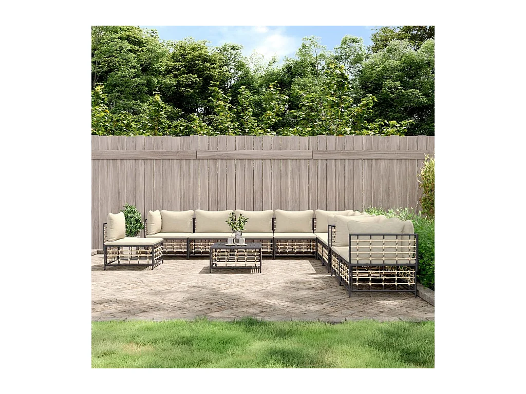 11-delige Loungeset met kussens poly rattan antracietkleurig