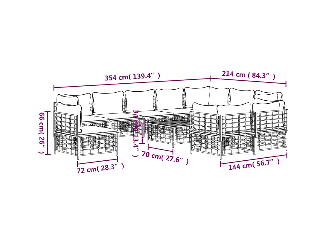 11-delige Loungeset met kussens poly rattan antracietkleurig