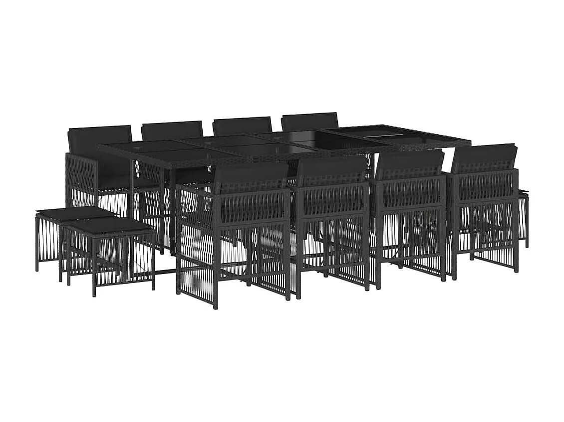 Ensemble à manger de jardin 13 pcs coussins noir résine tressée