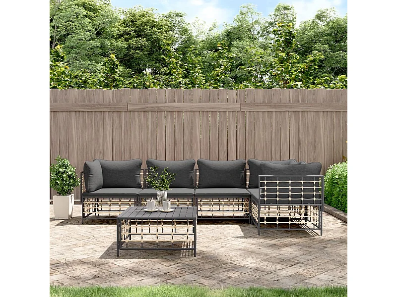 Salon de jardin 6 pcs avec coussins anthracite résine tressée
