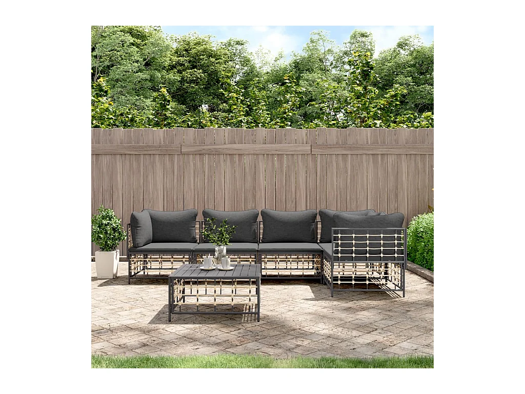 Salon de jardin 6 pcs avec coussins anthracite résine tressée