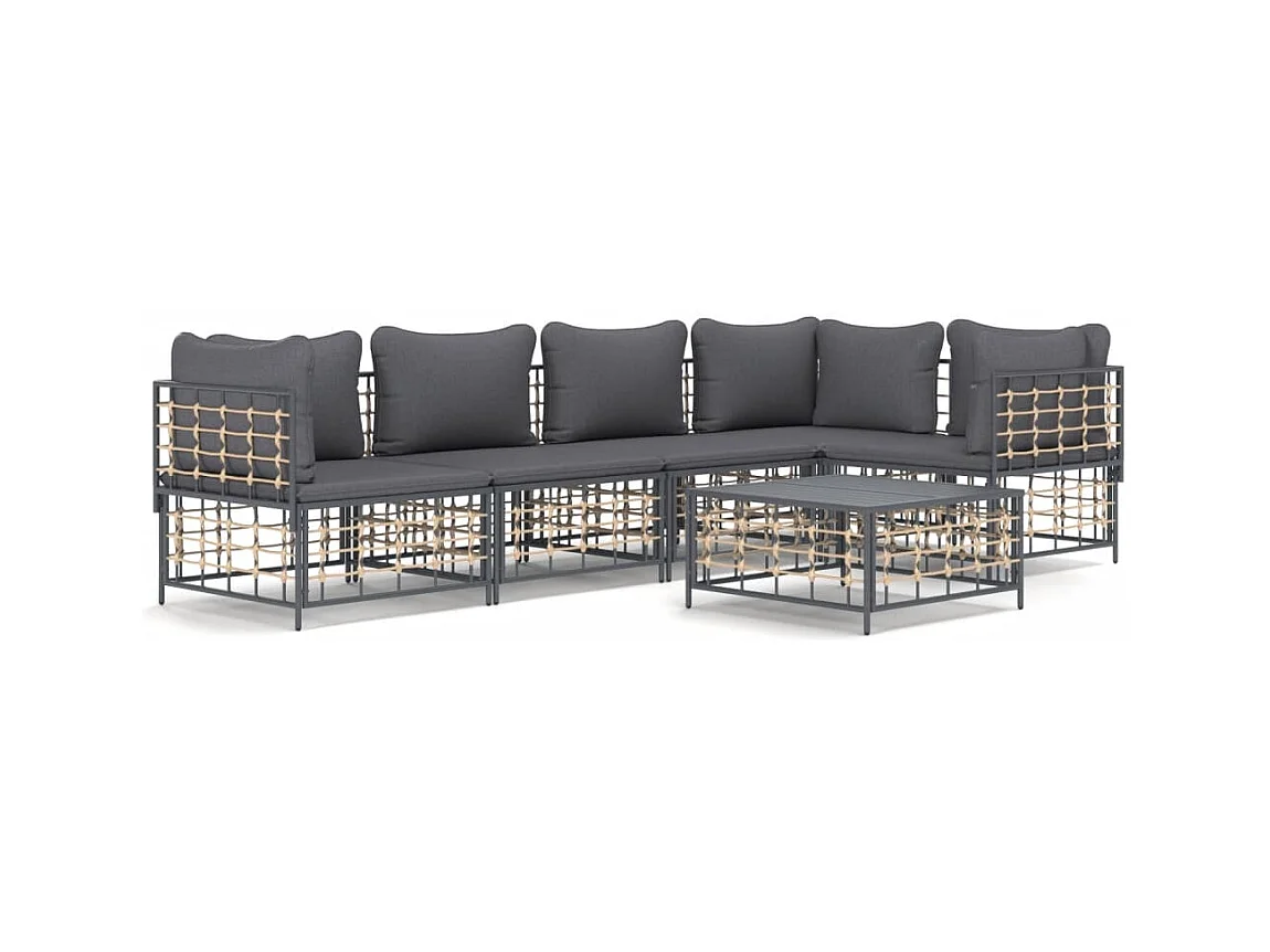 Salon de jardin 6 pcs avec coussins anthracite résine tressée