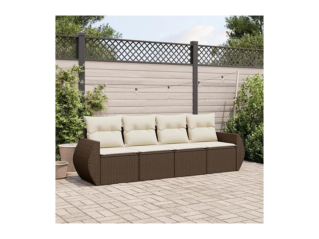 Salon de jardin 4 pcs avec coussins marron résine tressée