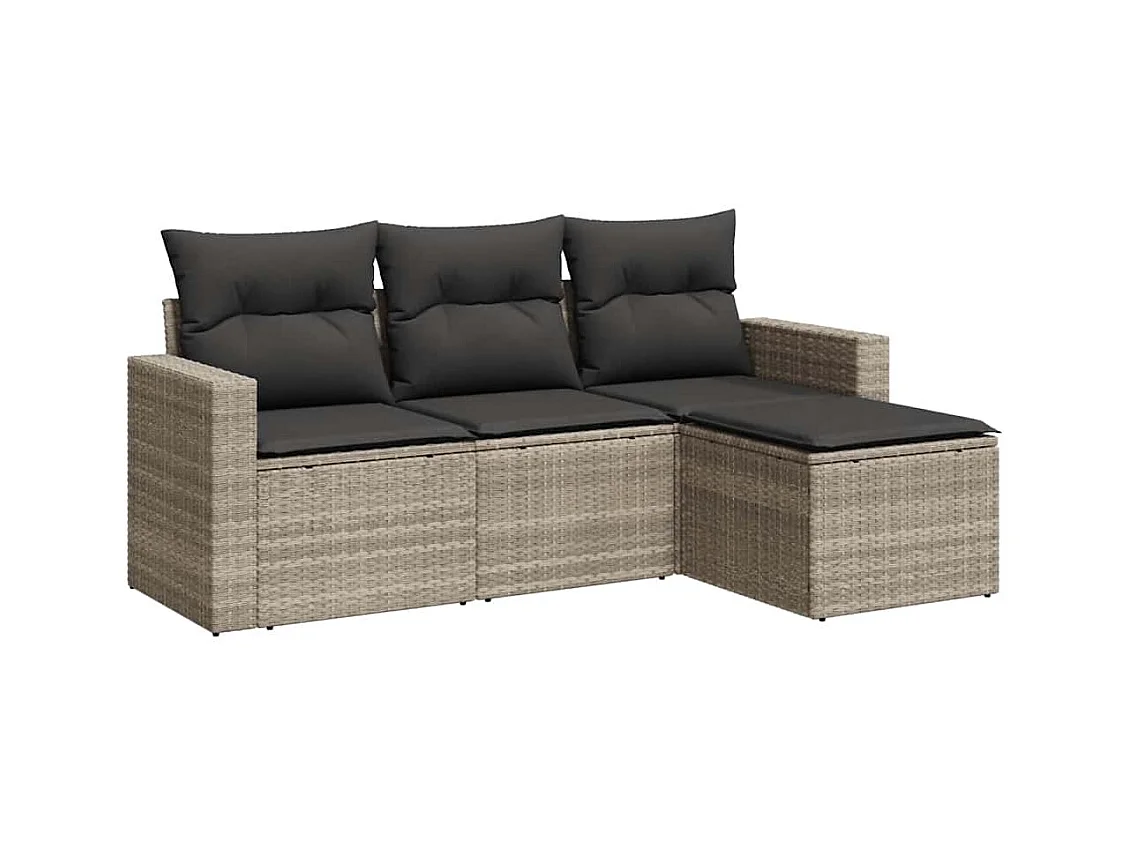 4-tlg. Garten-Sofagarnitur mit Kissen Hellgrau Poly Rattan