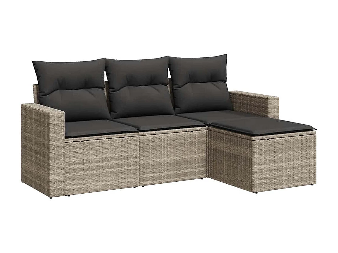 Set de sofás de jardín 4 pzas y cojines ratán sintético gris