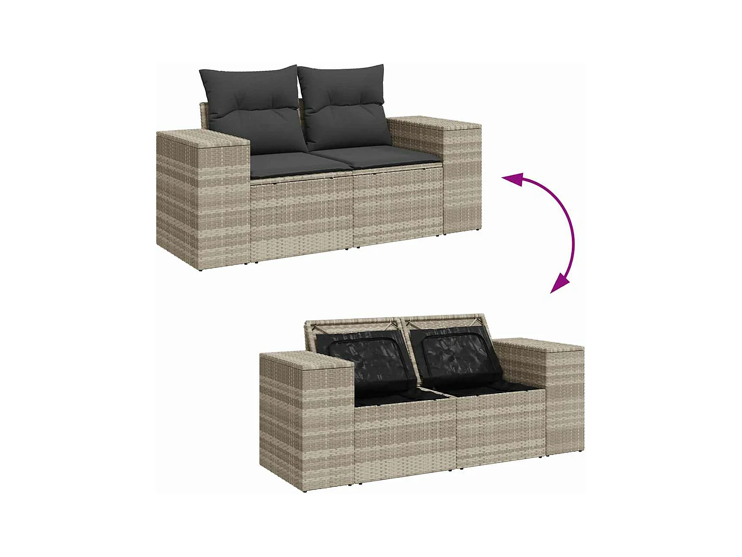 4-delige Loungeset met kussens poly rattan lichtgrijs
