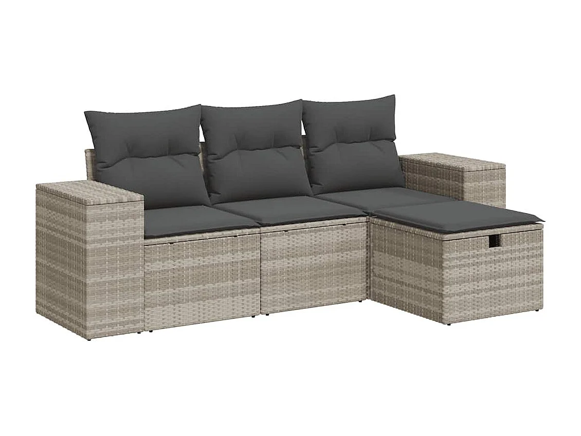 4-tlg. Garten-Sofagarnitur mit Kissen Hellgrau Poly Rattan