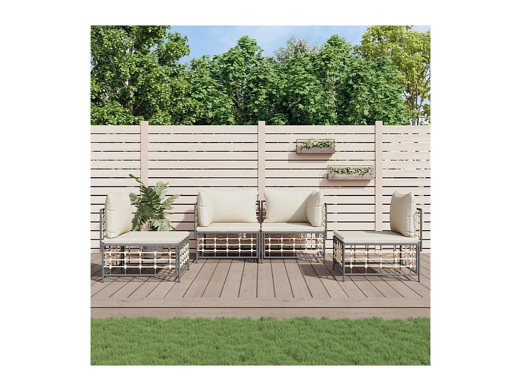 Juego de muebles de jardín 4 pzas y cojines ratán PE antracita