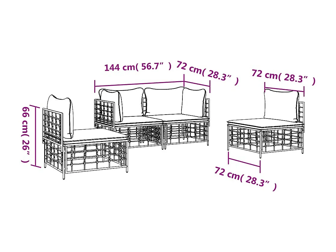 Juego de muebles de jardín 4 pzas y cojines ratán PE antracita