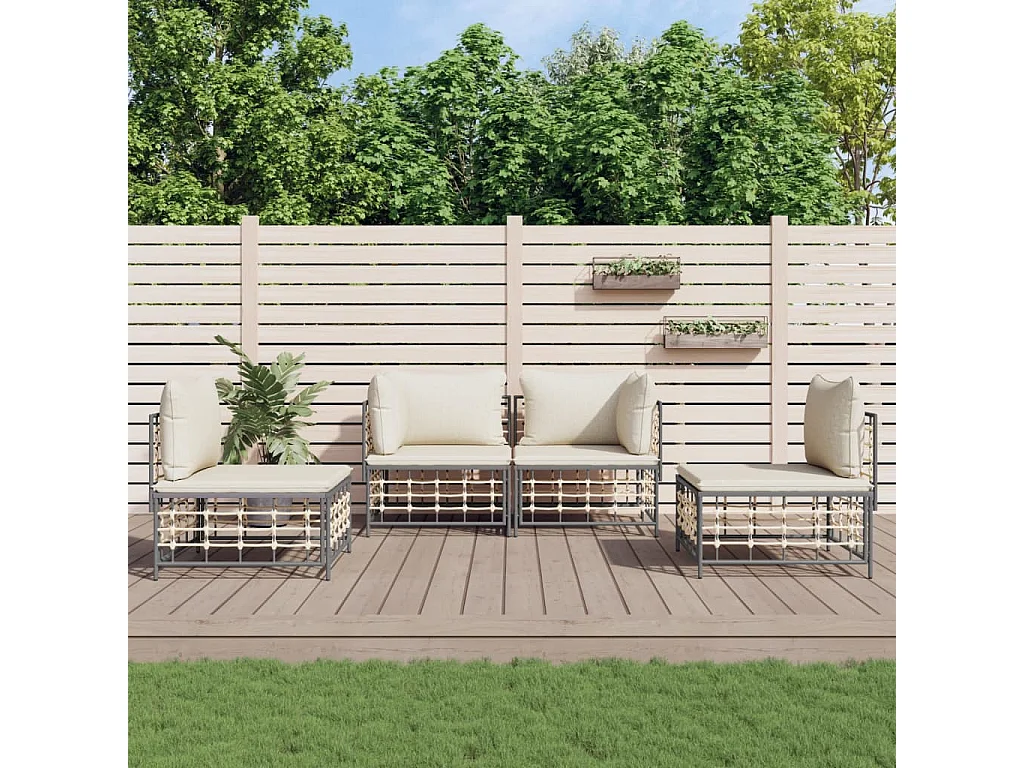 Juego de muebles de jardín 4 pzas y cojines ratán PE antracita