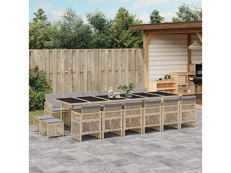 Ensemble à manger de jardin et coussins 17 pcs beige