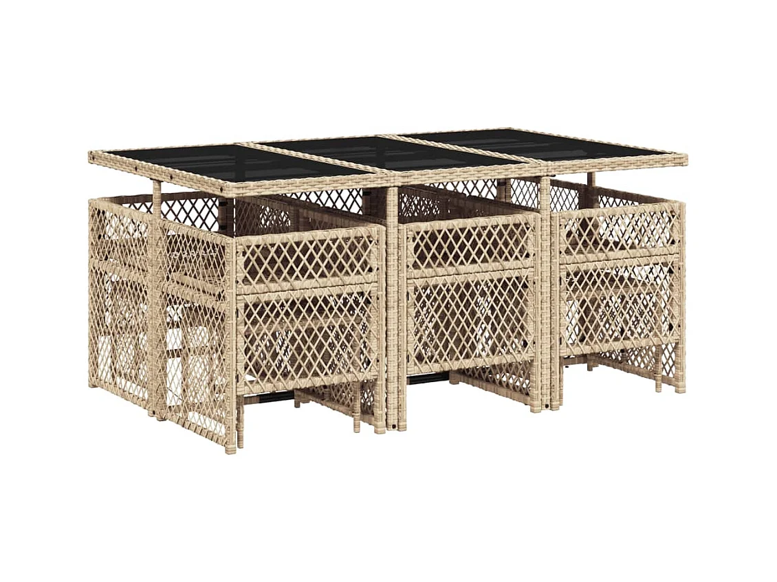 Ensemble à manger de jardin et coussins 11 pcs beige poly rotin