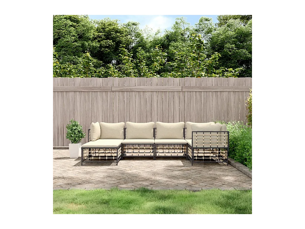 Salon de jardin 6 pcs avec coussins anthracite résine tressée
