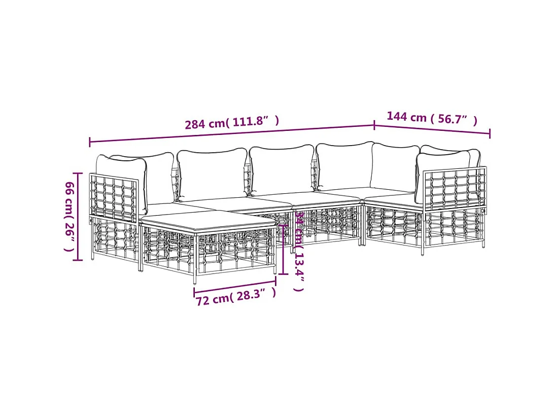 Salon de jardin 6 pcs avec coussins anthracite résine tressée