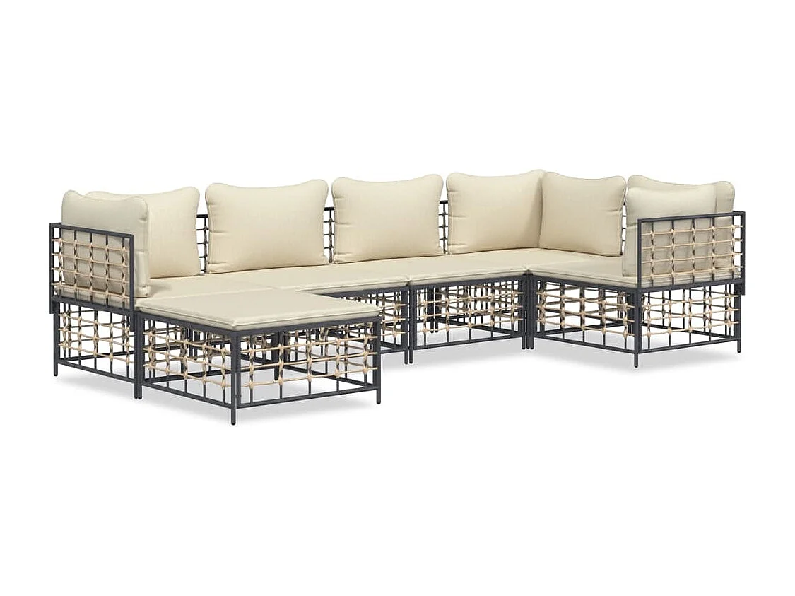 6-tlg. Garten-Lounge-Set mit Kissen Anthrazit Poly Rattan