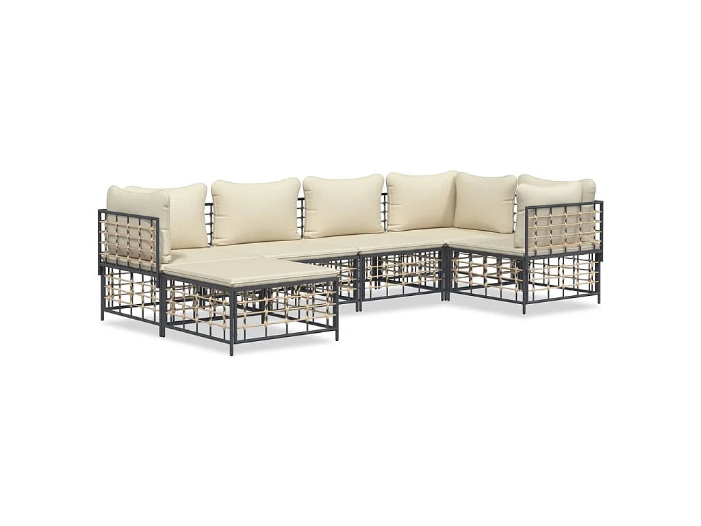 Salon de jardin 6 pcs avec coussins anthracite résine tressée